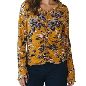 FREE PEOPLE WE THE FREE Honey Combo Floral Print Ruched L/S Top Size